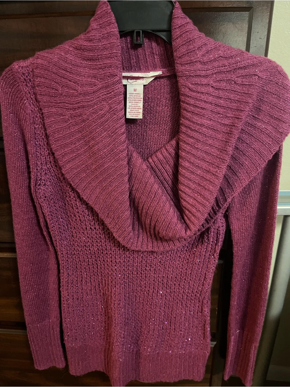 Candie's Raspberry Pink Ribbed Cowl Neck Sweater